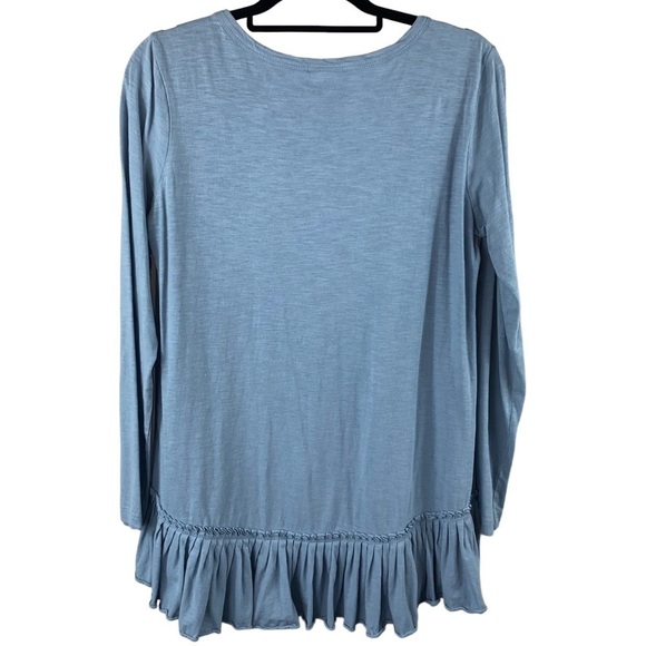 LOGO by Lori Goldstein Blue Cotton Slub Knit Long Sleeve Top Pleated Peplum Sz S - Picture 5 of 7